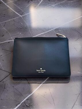 kate spade Black Saffiano Leather Zip Wristlet Pouch